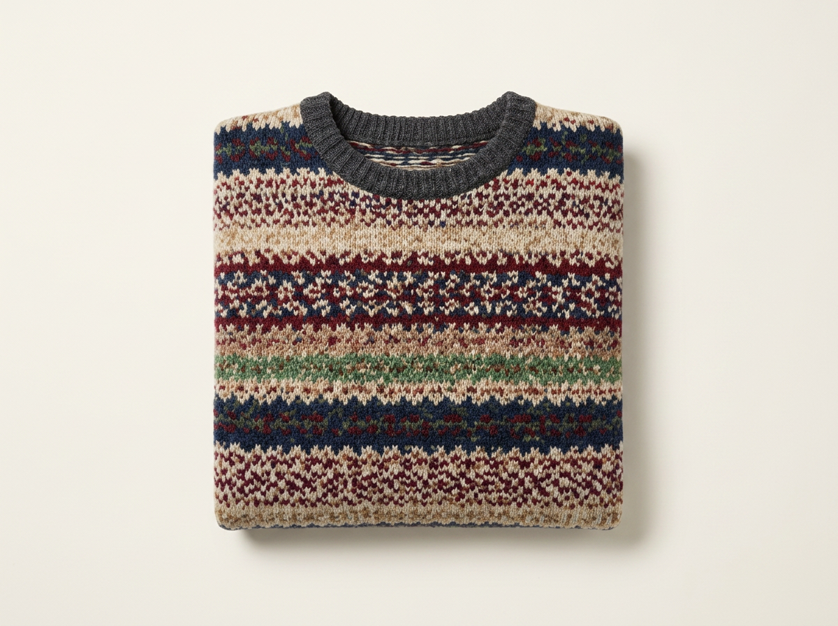The same jumper folded flat on a clean warm white studio backdrop